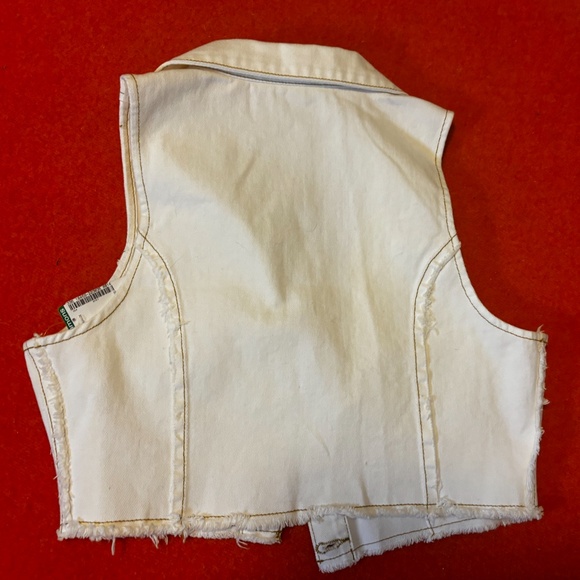Milk It boho off white frayed cropped 100% cotton denim vest NWT - Picture 12 of 13